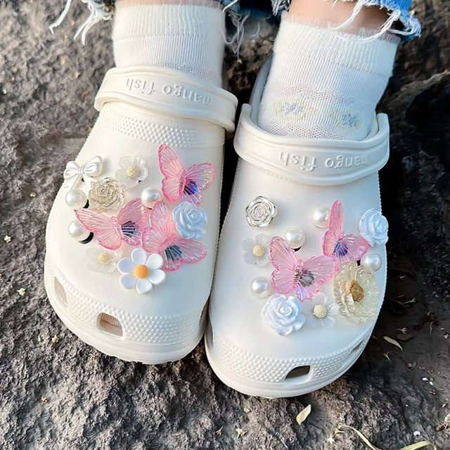 COZOK Schuhanhänger, Schmetterling und Blumen, ABS, 24 Stück - Bild 1