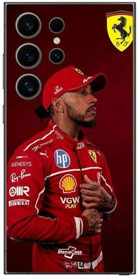 Ferrari Silikon Hülle für Samsung Galaxy S25 Ultra in Schwarz mit Lewis Hamilton Wallpaper - Bild 1