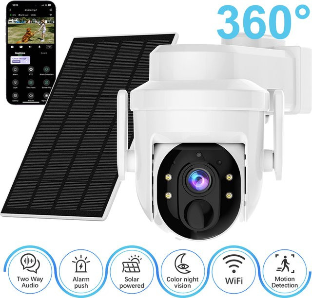 XVIM Solar-Überwachungskamera, kabellose WiFi-Kamera mit 5 MP HD-Auflösung, weiß - Bild 1