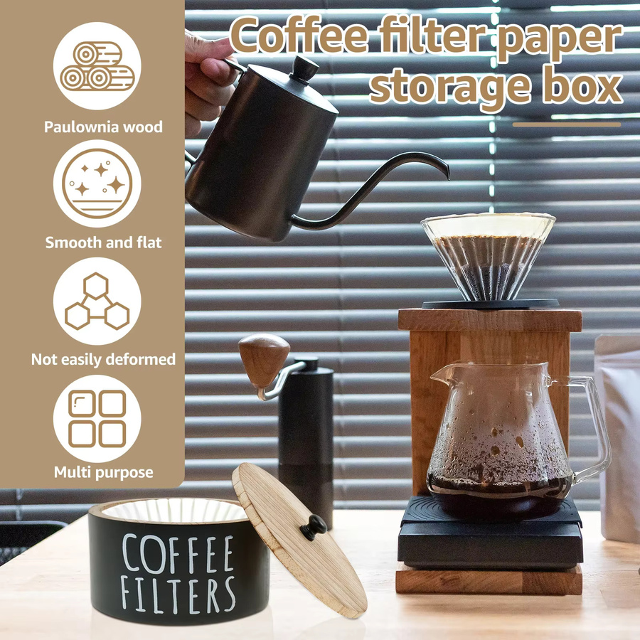 Willstar Kaffee-Filterpapier-Aufbewahrungsdose aus Holz in Schwarz für 50 Stück - Bild 4