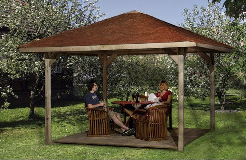 WEKA Pavillon Paradies aus Holz in Beige mit Fenstern, B/H/T: 433 x 314 x 433 cm - Bild 1