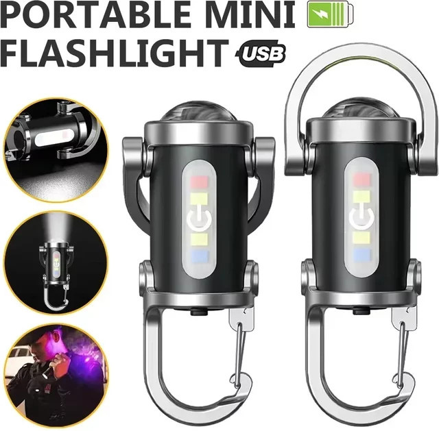 KDULIT Mini-Schlüsselanhänger-Taschenlampe mit LED-Seitenlicht und COB-Arbeitslampe, wiederaufladbare USB-Taschenlampe in Schwarz - Bild 1