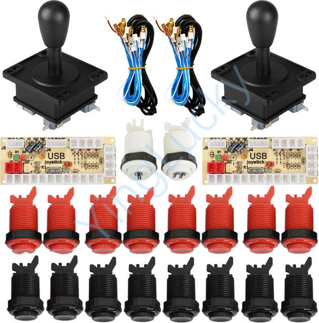 Arcade American Kit Spielmaschine DIY Arcade Konsole mit 8-Wege-Joystick und Drucktasten für PC und Raspberry Pi in Rot und Multicolour - Bild 1