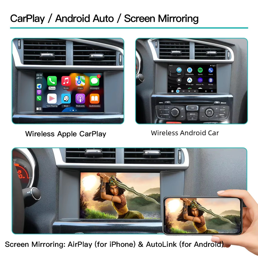 AUTOABC Kabelloser CarPlay und Android Auto Adapter für Peugeot und Citroen SMEG Systeme mit Rückfahrkamera-Unterstützung via Wi-Fi und Bluetooth - Bild 2