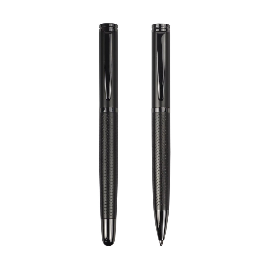 YUNCHUN Schreibset mit Drachenschuppen-Design in Grau Gunmetal, bestehend aus 1 Kugelschreiber und 1 Rollerball mit schwarzer Tinte - Bild 3