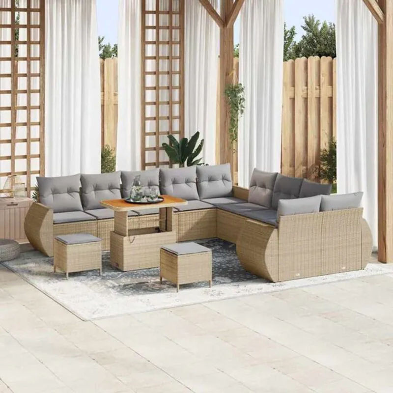 vidaXL Garten-Sofa-Set aus 13 Teilen aus modernem Poly-Rattan in Beige - Bild 1
