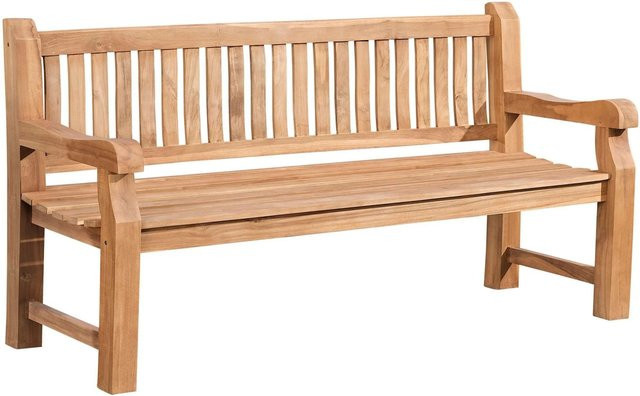 DELUKE Gartenbank aus Teakholz mit Lehne und Armlehnen, wetterfest, braun, B/T/H: 180 x 61 x 93 cm - Bild 1