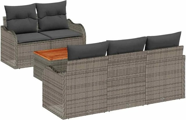 vidaXL Gartensofa-Set aus Poly-Rattan in Grau mit 6-teiliger L-Form, Lounge-Sessel, 3-Sitzer Sofa, Couchtisch und integriertem Kissen-Speicher - Bild 1