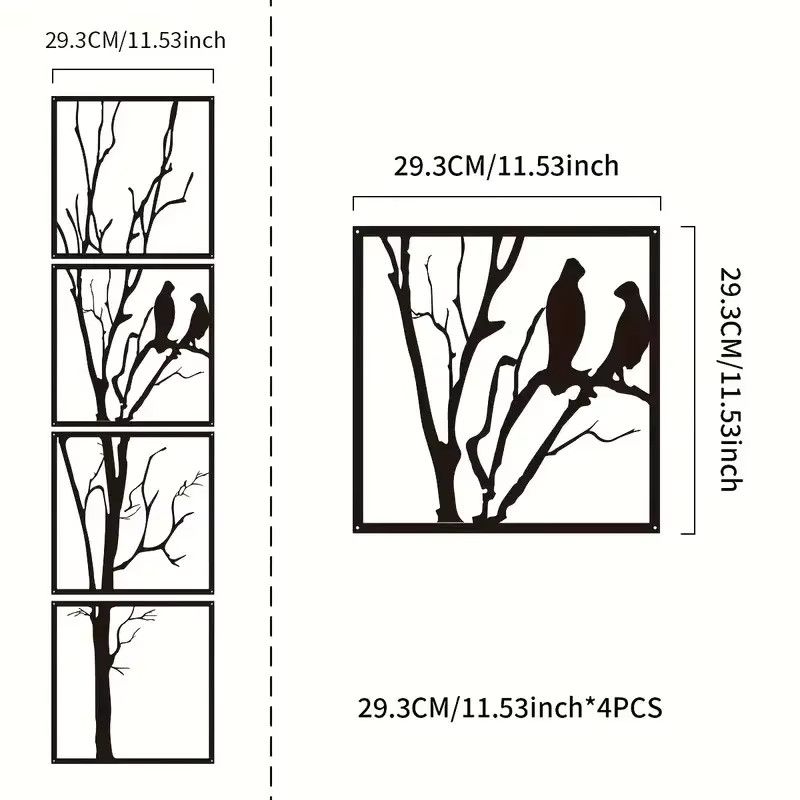 DDPNKL 4er Set Vogelzweig Wandkunst aus schwarzem Metall zur Wandmontage für Innen und Außen - Bild 2