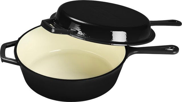 ECHTWERK Gusseisen Topf und Pfanne Set mit Deckel, schwarz, B/T: 26,5 x 42 cm - Bild 1