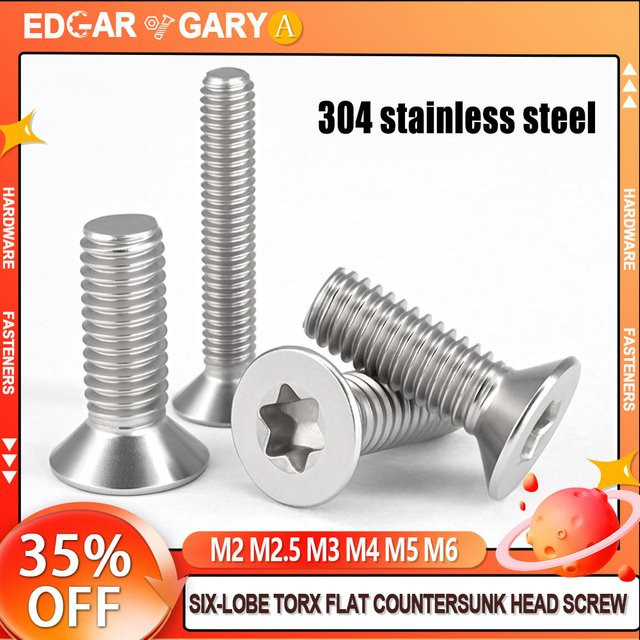 Edgar Gary Sechslappen-Torx-Flachsenkkopfschrauben aus 304 Edelstahl A2-70 nach GB2673, Maschinenschrauben Bolzen - Bild 1
