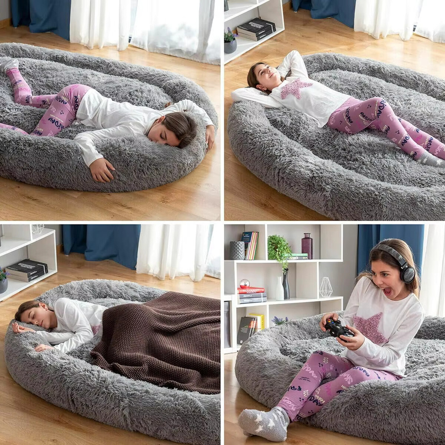 Ergonomisches Hundebett für Menschen XXL von InnovaGoods in Grau mit abnehmbarem Bezug und rutschfester Unterseite, B/T/H: 190 x 140 x 25 cm - Bild 3