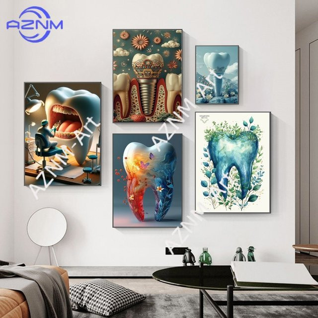 KAYOU Zahnimplantat Wandbild Modernes Abstract Poster aus wasserfestem Papier in Mehrfarbig - Bild 1