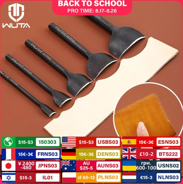 WUTA Basic Serie Leder-Eckenschneider-Set aus Stahl, 5-9-teiliges Stanzformen-Set für Riemen, Gürtel und Geldbörsen, Farbe: Silber - Bild 1