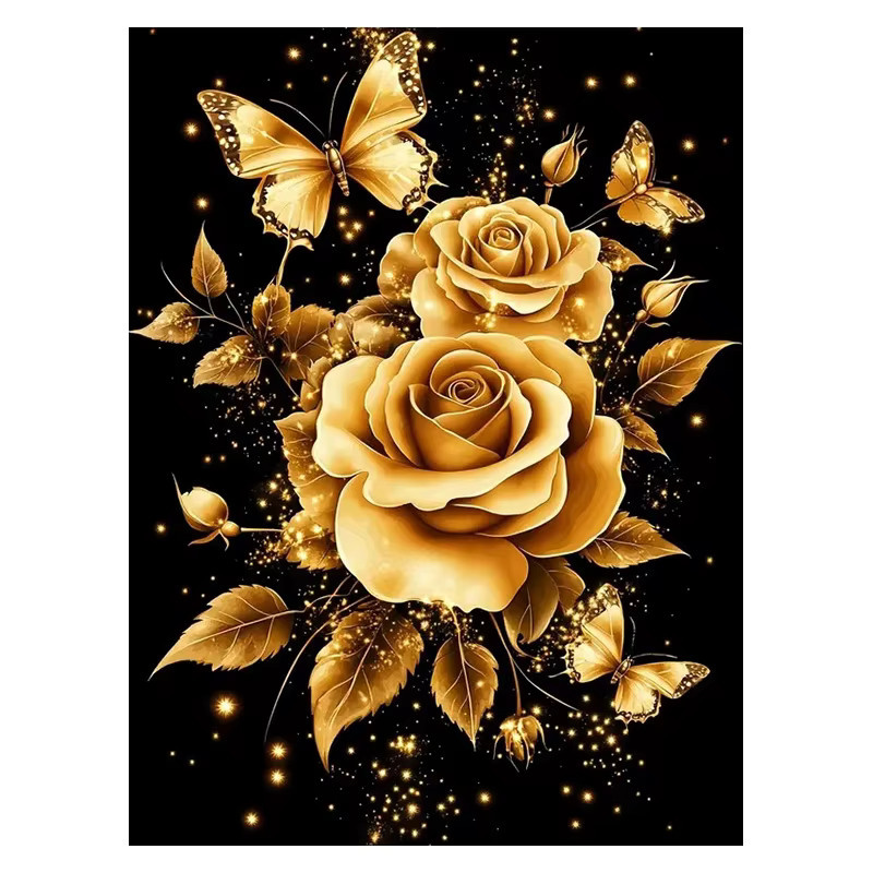 Huacan Diamond Painting Set Goldene Rose mit Strass-Stickerei als Wandkunst auf Leinwand - Bild 4