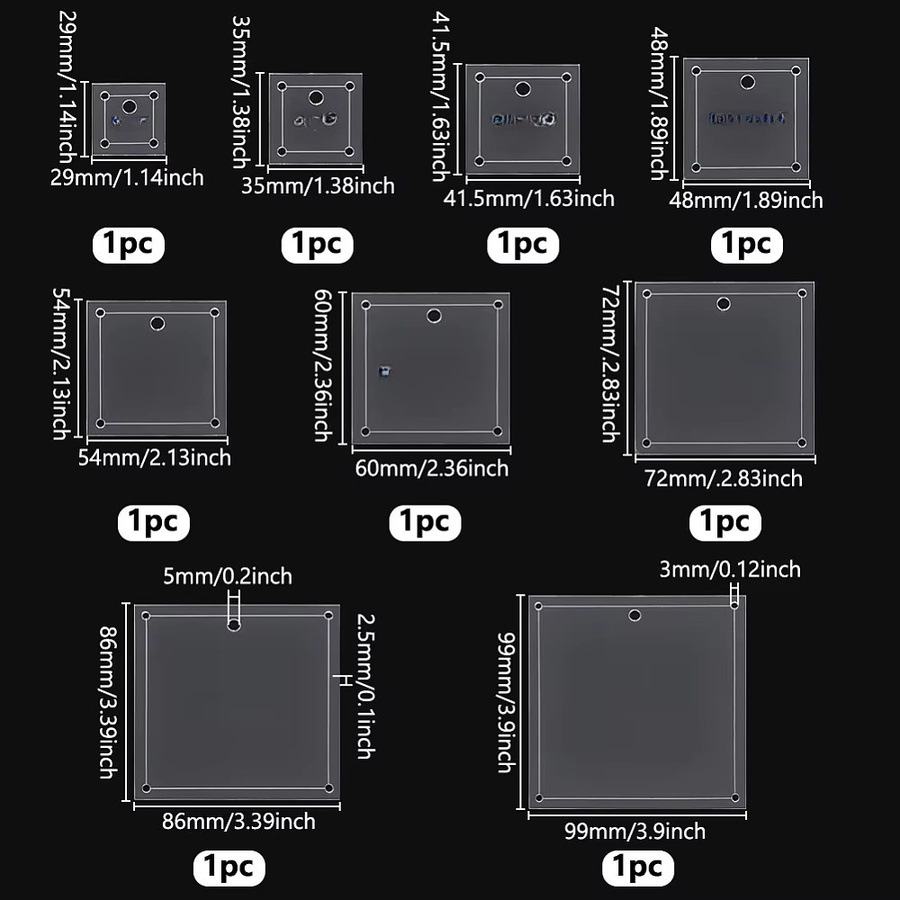 9-teiliges Set quadratische Quilt-Schablonen aus transparentem Acryl mit 3 mm und 5 mm Löchern für präzise Schnitte beim DIY-Nähen - Bild 3