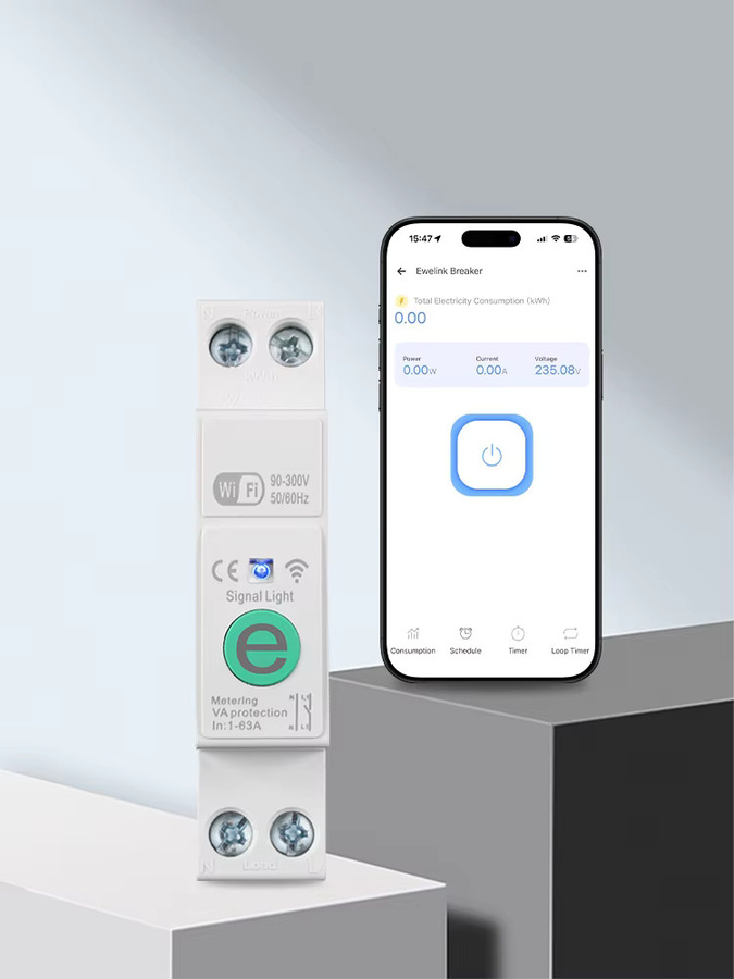 Manhot Ewelink WIFI Smart Circuit Breaker MCB mit Energy Meter zur Strom- und Spannungsüberwachung, 1-63A, Weiß - Bild 5