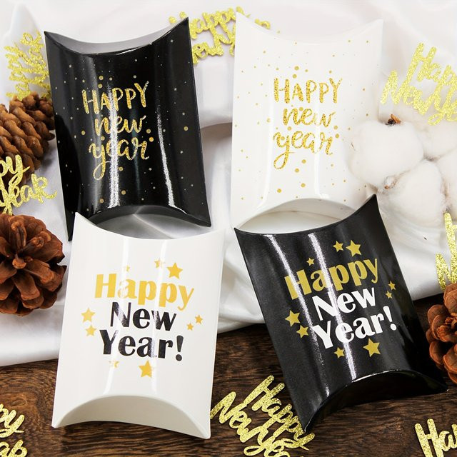 Geschenkboxen mit Frohes Neues Jahr Muster in Schwarz und Gold für Silvester Feiern aus Papier - Bild 1