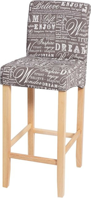 Barhocker MCW-C33 mit Schriftzug in Grau im Retro-Look aus Stoff und Holz, Breite: 39 cm, Tiefe: 53 cm, Höhe: 105 cm - Bild 1