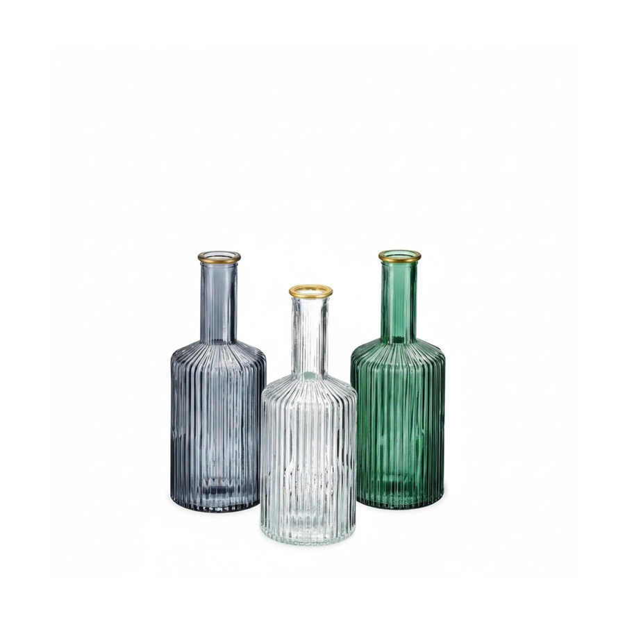 Relaxdays 3er Set Glasvasen im Boho-Stil mit Rillen in Grün, Blau und Gold, Höhe: 20,5 cm, Breite: 8 cm - Bild 2