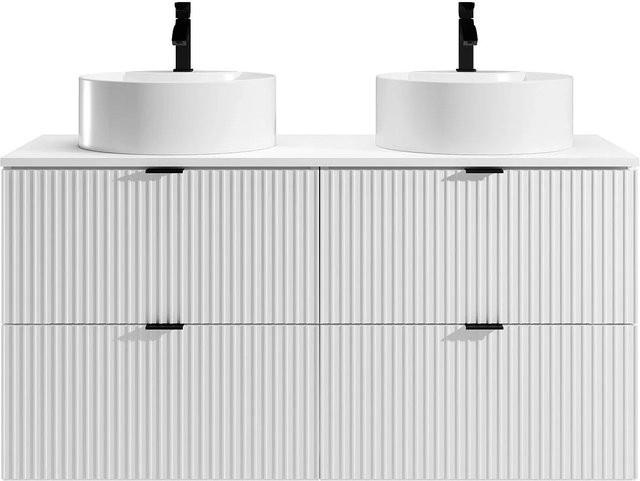 Doppelwaschtisch Zevini aus Keramik in Weiß, geriffelt, B: 120 cm, T: 60 cm, H: 47 cm - Bild 1