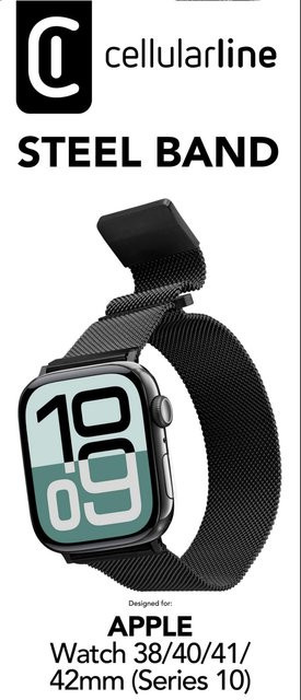 CellularLine Uhrenarmband Milanaise, Edelstahl, Schwarz, Unisex, 38/40/41/42mm - Bild 1
