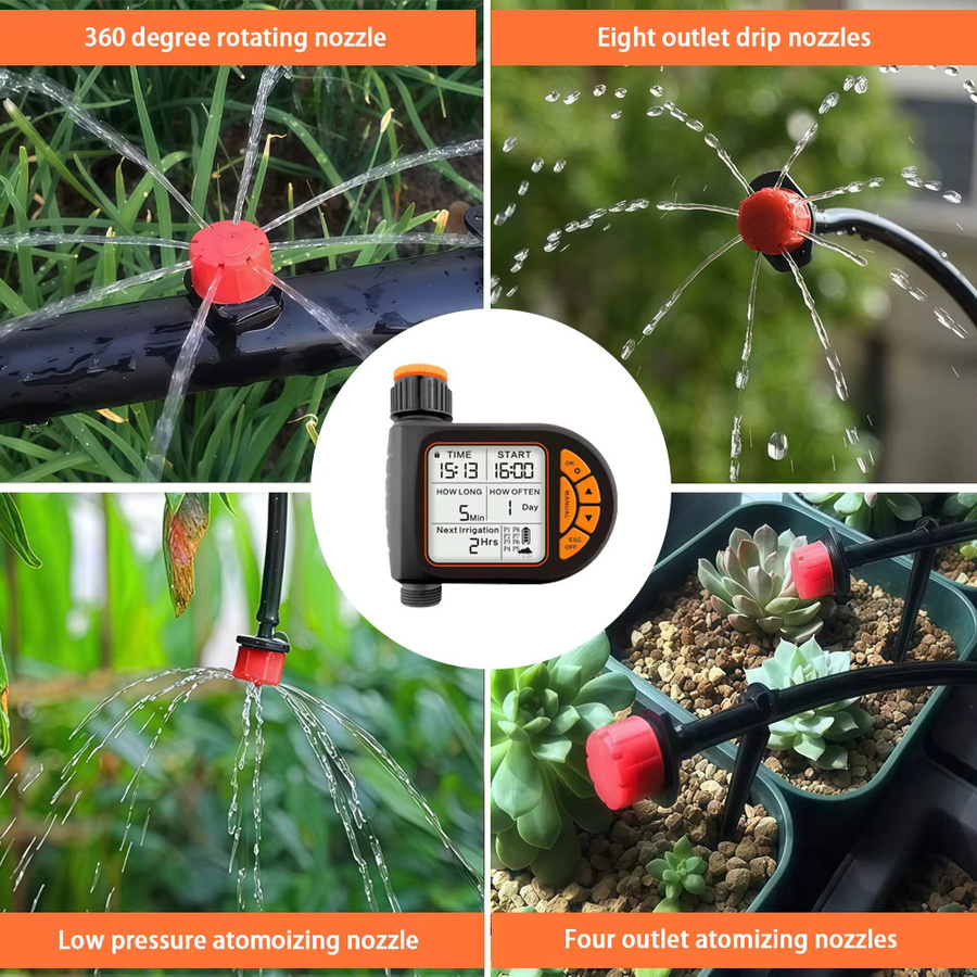 Smart Garten Bewässerung Set mit 20m Schlauch, IPX5 wasserdichter Timer Controller mit LCD-Display und Regensensor, Schwarz - Bild 5