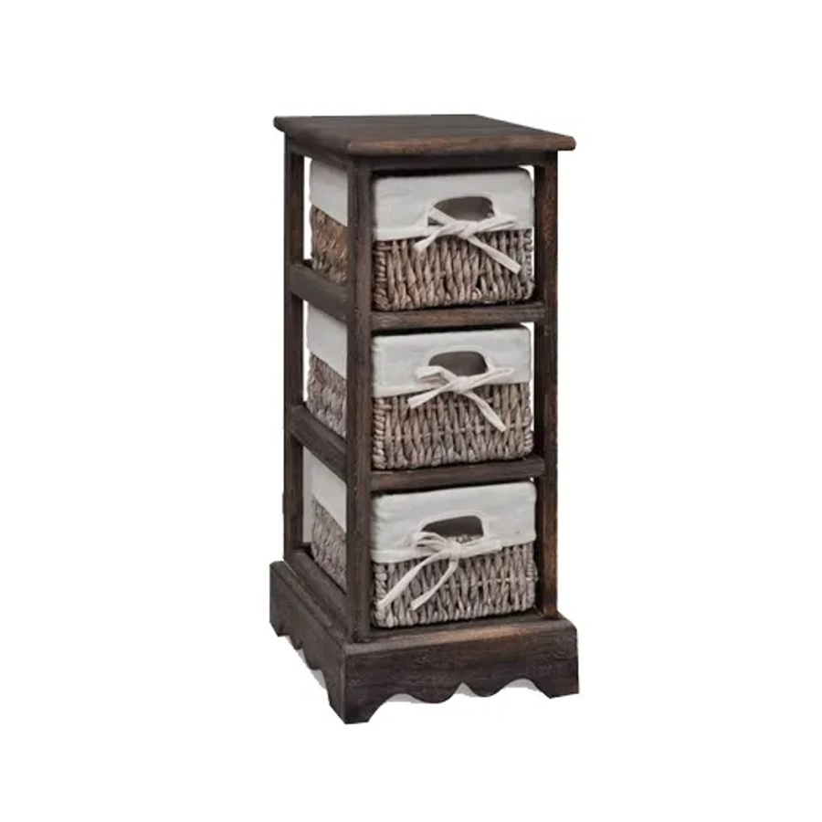 vidaXL Holz-Schränkchen mit 3 Flechtkörben in Braun im Landhausstil - Bild 2