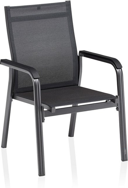 Kettler Basic Plus Premium Stapelsessel aus Aluminium und Outdoorgewebe in Anthrazit/Lakritz - Bild 1