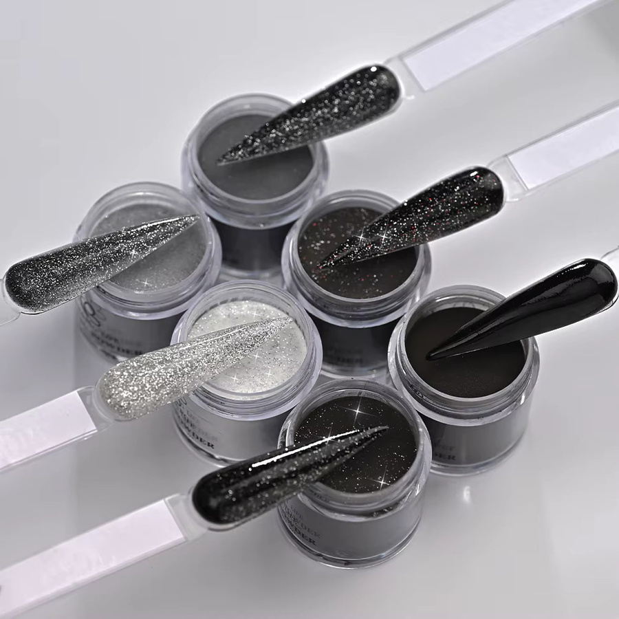 HotPress Nagel Acryl Pulver 3-in-1, Schwarz & Weiß, Schimmernd, 6 Teile/Satz - Bild 4