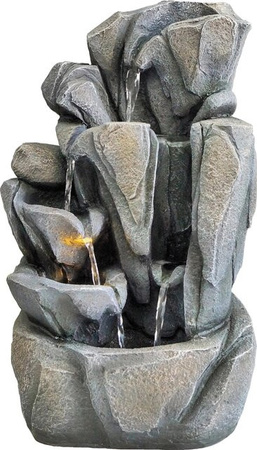 Granimex Raumbrunnen Jarro Tischbrunnen aus Fiberstone in Grau mit LED-Beleuchtung und Steinmuster