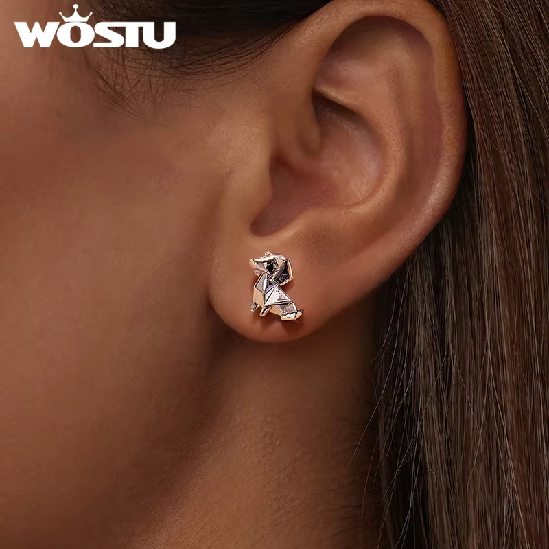 WOSTU Origami-Hunde-Ohrstecker, 925 Silber, Damen - Bild 2