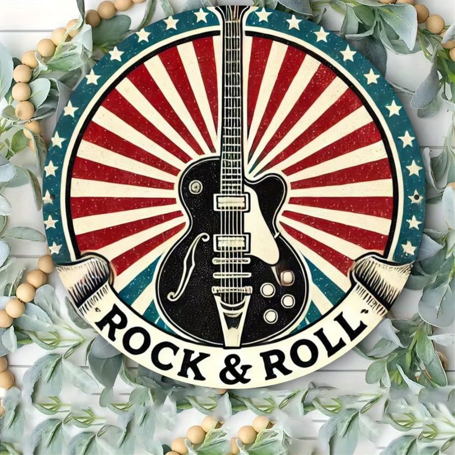 Potdemiel Metallschildkranz mit Gitarrenthema, runder Wanddekor aus Eisen für Rock & Roll Dekoration, Durchmesser: 20 cm - Bild 4