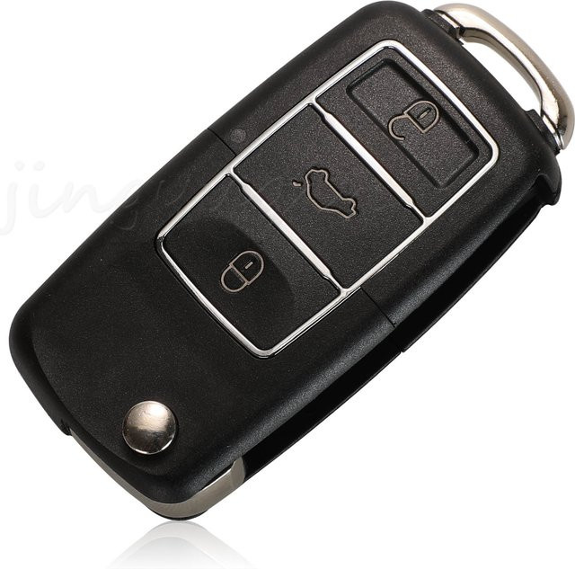 Jingyuqin Klappbarer Autoschlüssel ohne Klinge für Volkswagen VW Jetta Golf Passat B5 B6 Beetle Polo Bora Caddy MK5 Skoda in Schwarz - Bild 1