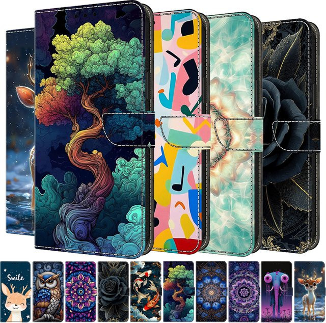 Leder-Handyhülle für Huawei P30 P20 Lite Pro P Smart Plus 2019 als magnetische Brieftasche mit Blumen- und Hirsch-Motiv - Bild 1