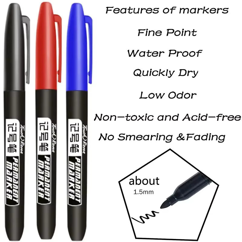 Permanent Marker Set mit wasserfester Tinte in Schwarz, Blau und Rot für Glas und Metall - Bild 2