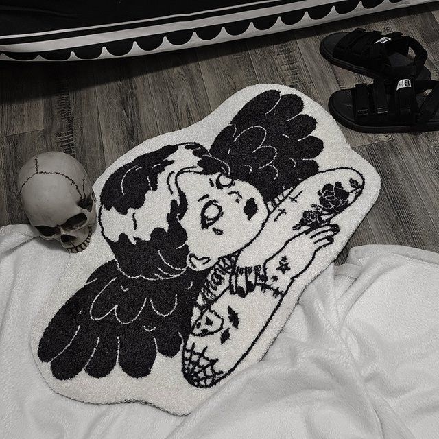 VIKAMA Halloween-Dekoration Teppich im Gothic-Stil, wasserdichte und weiche Fußmatte in Schwarz-Weiß - Bild 1