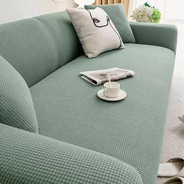 Supermarket GO Jacquard-Sofabezug für Ecksofas in Grün, elastischer Stretch-Schonbezug aus Polyester für 1- bis 4-Sitzer - Bild 1