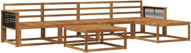 vidaXL Outdoor-Sofagarnitur aus Akazie Massivholz in Braun, 6-teiliges Set mit Polstern und Armlehnen im modernen Latten-Design - Bild 1