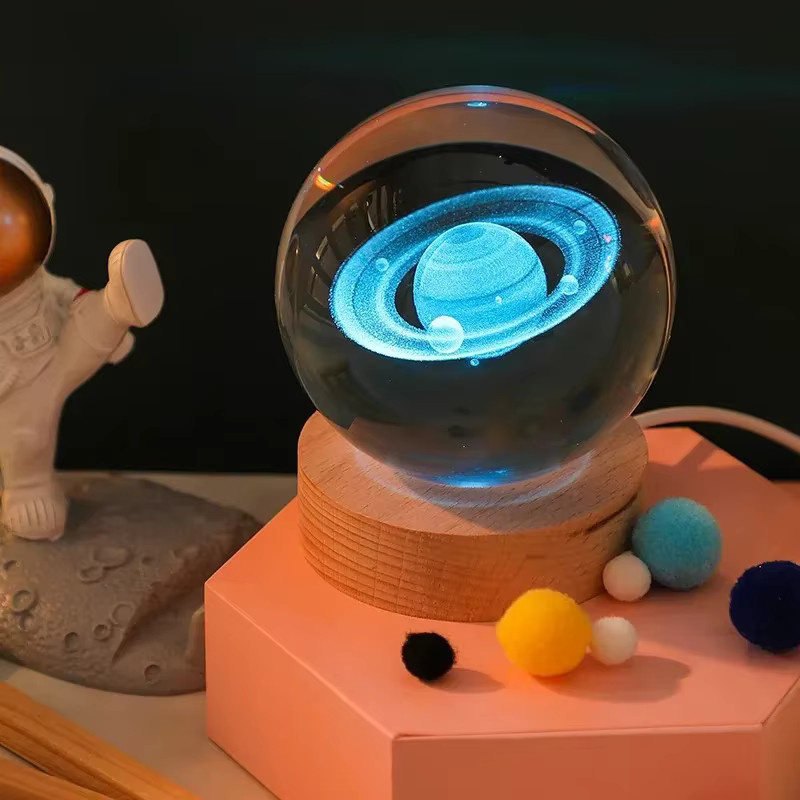 KFV Kosmos-Serie RGB-Nachttisch-Lampe Kristallkugel mit Milchstraße und Mond Motiv, Durchmesser: 6 cm - Bild 3
