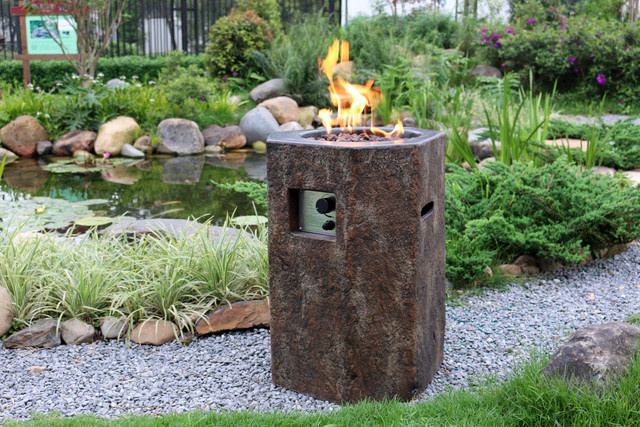 Elementi Gasfeuerstelle Tambora in Basalt-Optik braun aus Faserbeton mit rötlichen Lavasteinen, B/T/H: 50 x 48 x 70 cm - Bild 1