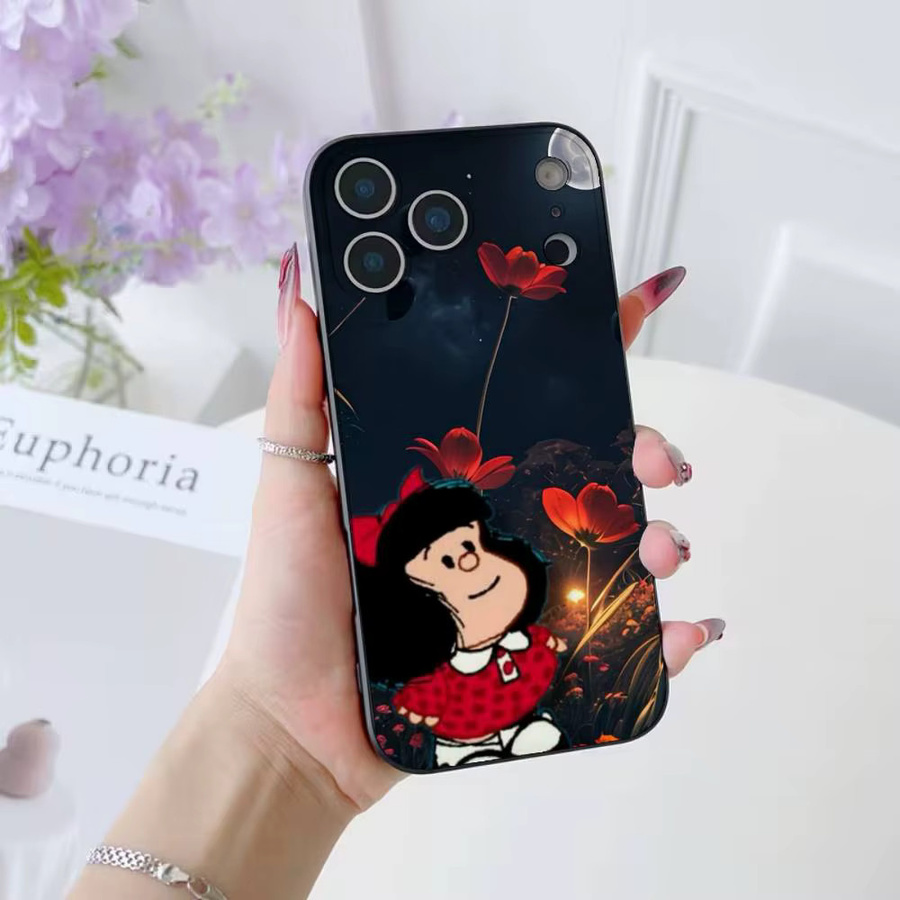 Mafalda Cartoon Handyhülle aus weichem Silikon für iPhone 11 bis iPhone 17 Pro Max Plus Air Mini, Schwarz - Bild 2