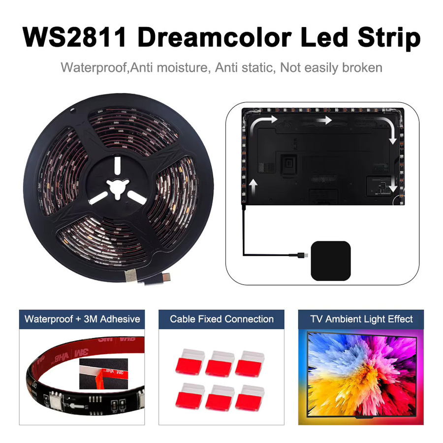 FUNZENXIN Smart Ambient TV LED Hintergrundbeleuchtung mit Sync Box, RGB LED Streifen Kit für 24-85 Zoll TV, 4K HDMI 2.0, Multicolour - Bild 4