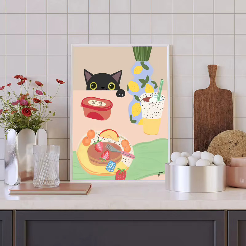 Potdemiel Leinwanddruck Wandkunst mit Katzen und Hunden in bunten Farben - Bild 2