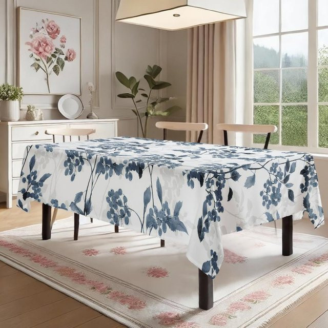 Wasserdichte rechteckige Tischdecke von JMG Household Supplies mit blauem Blumenmuster aus Polyester, B/T: 100 x 160 cm - Bild 1
