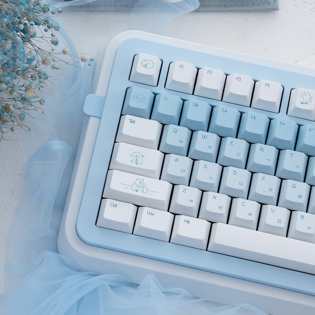 Venit Keys Polar Bear Keycaps in Blau mit Hangul-Beschriftung, PBT-Tastenkappen im Cherry Profile mit Farbsublimation für mechanische MX-Tastaturen - Bild 1