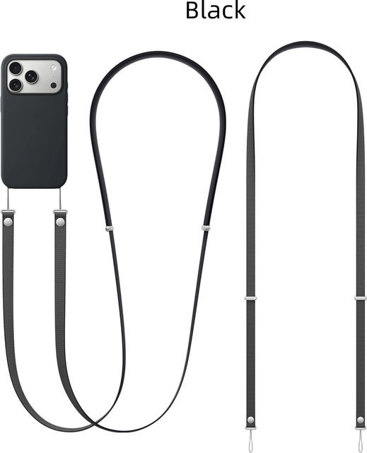 NYFundas Umhängetasche mit verstellbarem Lanyard und Charms für iPhone 17, Air 16 und Pro Max 15 in Schwarz, Grau oder Silber - Bild 1