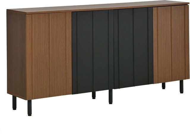 Merax Sideboard Modern in Nussbaum und Schwarz mit 4 Türen, B/T/H: 160 x 35 x 80 cm - Bild 1