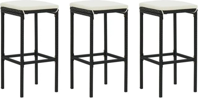 vidaXL Barhocker Set aus Poly Rattan und Metall mit Kissen in Schwarz, 3 Stück - Bild 1