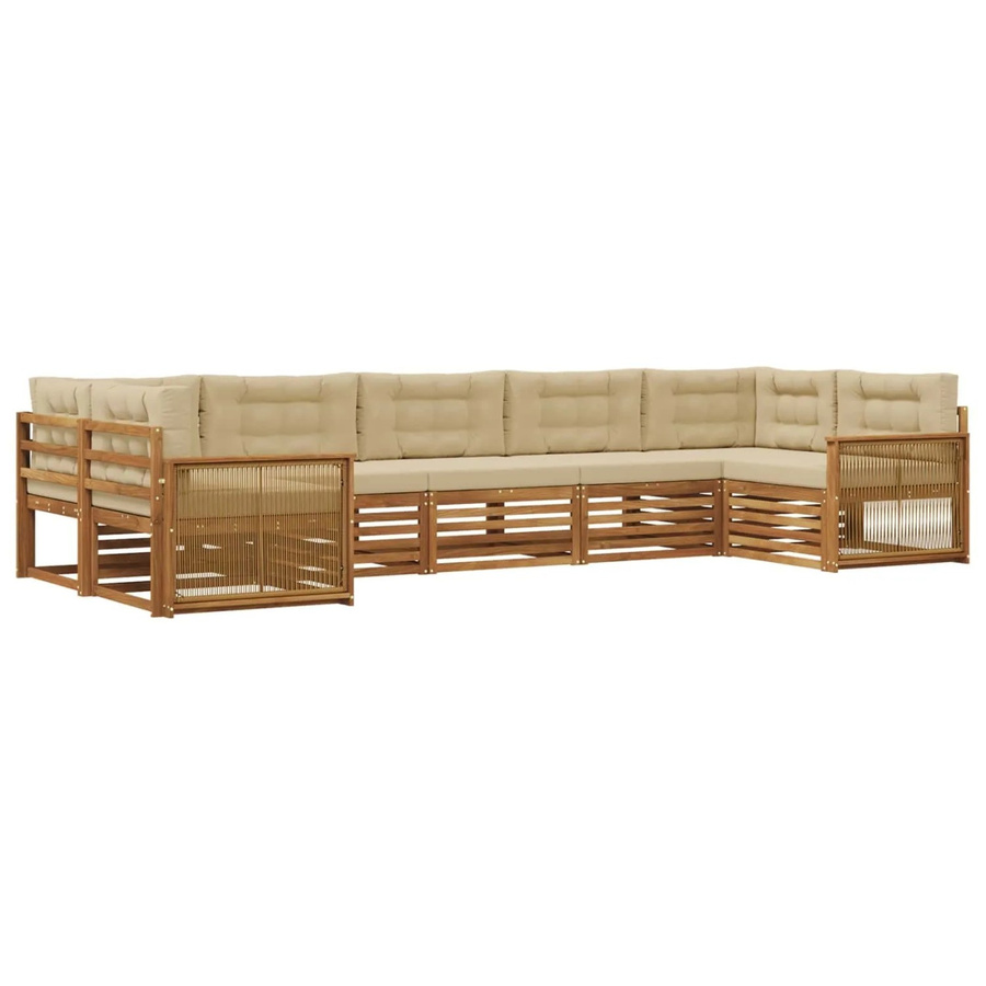 vidaXL Outdoor-Sofagarnitur L-Form aus Akazienholz in Natur und Beige mit 7 Kissen und Armlehnen - Bild 2